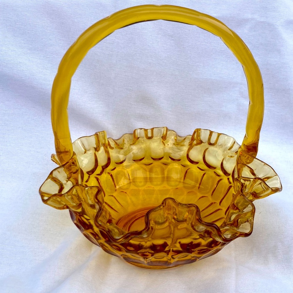 Fenton Amber Glass Handled Candy Dish 8 inches